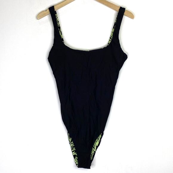 CITRUS Reversible Tropical Palm Print One Piece Swimsuit Womens 4 Green Black - Picture 3 of 12